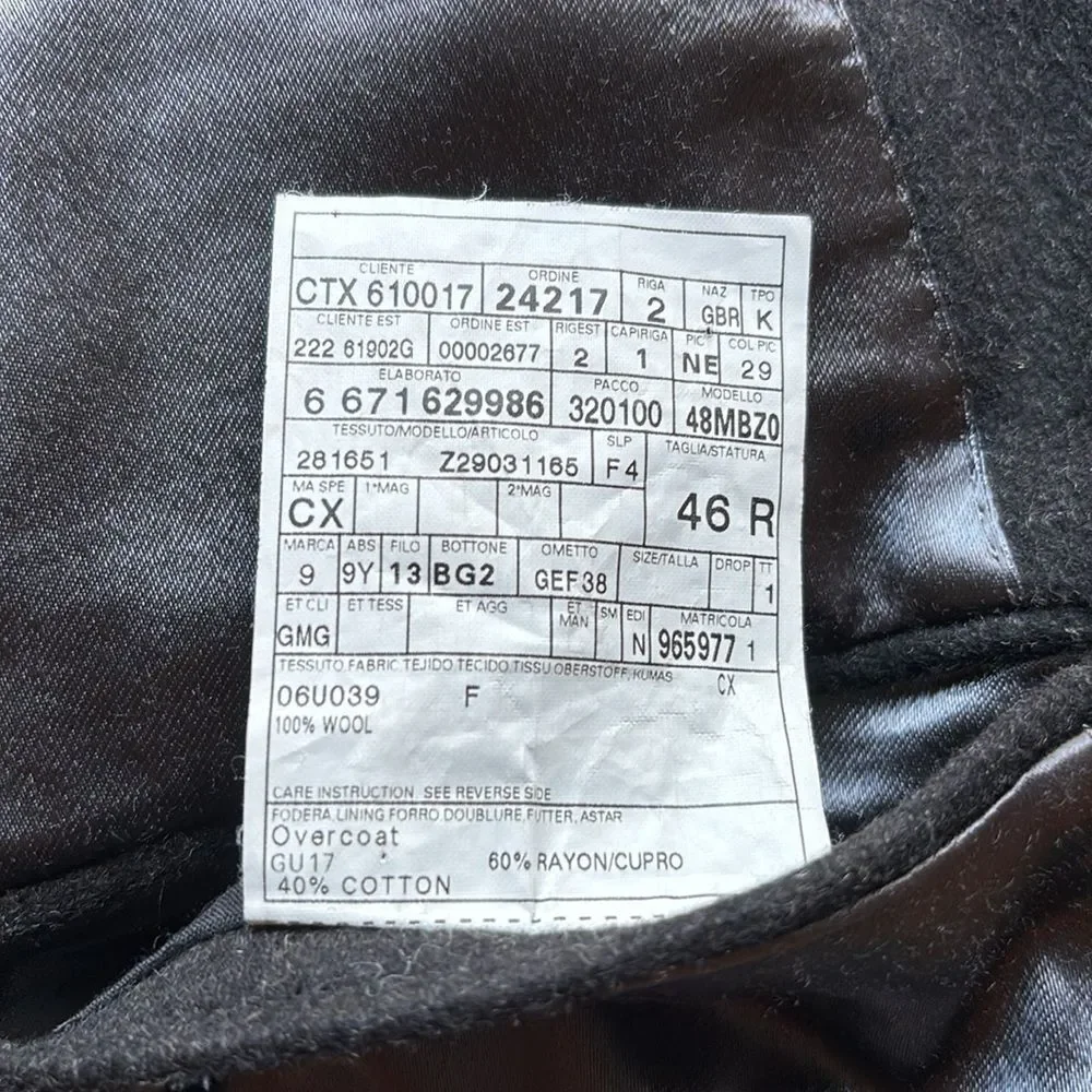 Gucci Made to Measure Tom Ford Era Charcoal Wool Overcoat Zegna Eu 46 US 36-38
